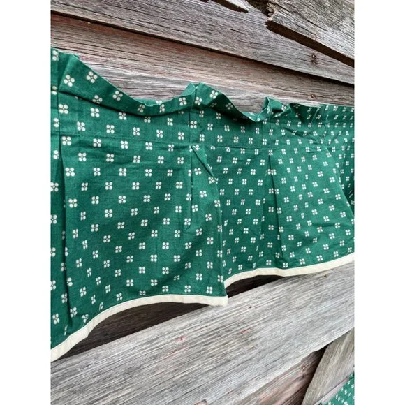 Vintage Pair 1960s Green/Beige Dot Pleated Curtain Valance Cotton - Picture 8 of 16